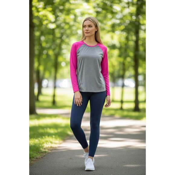 RBX Tops - RBX Women's XL Performance Activewear Top Long Sleeve Pink Gray Raglan Wicking